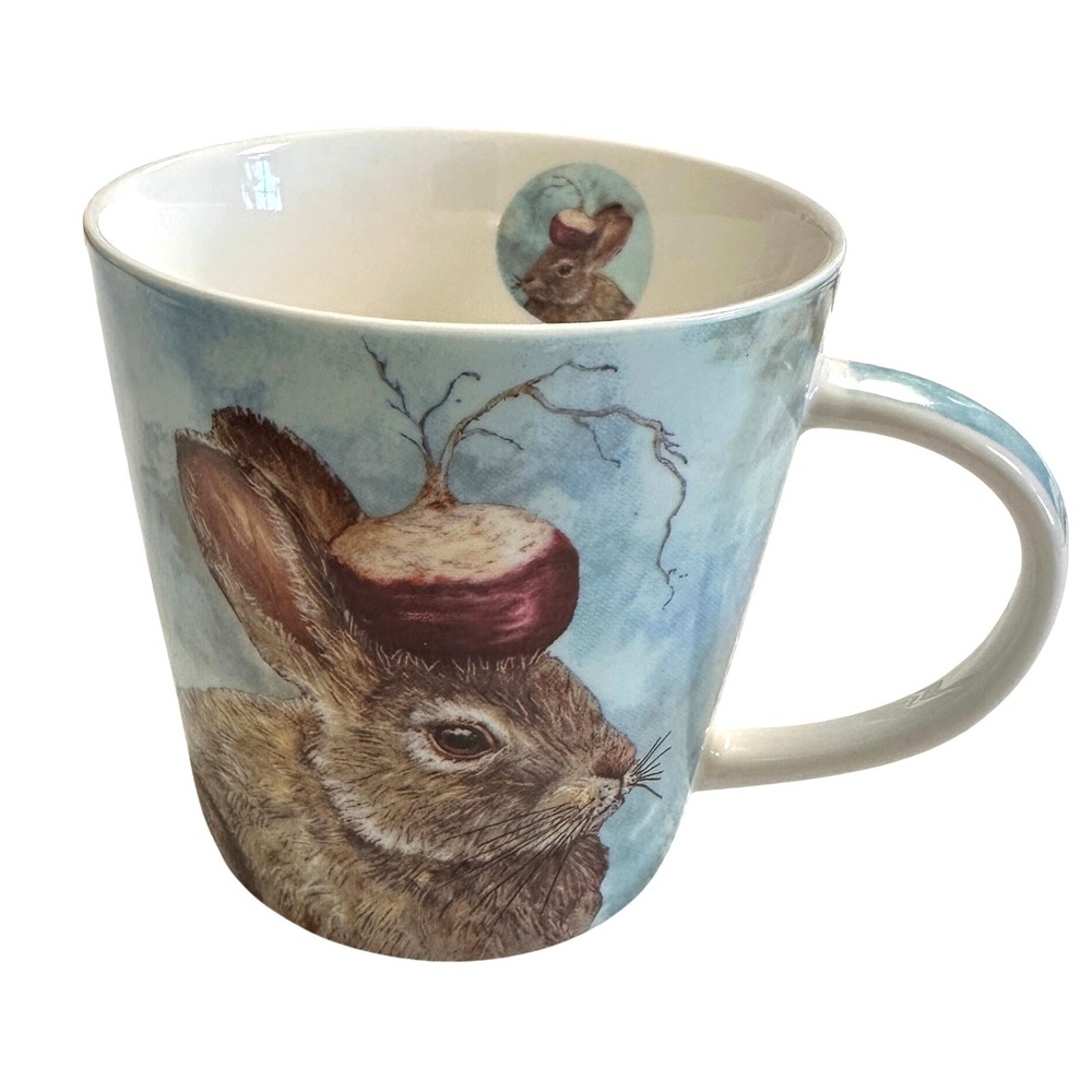 Vicki‎ Sawyer Rabbit With Radish Hat Mug PPD Bone China Whimsical Nature Art Cup